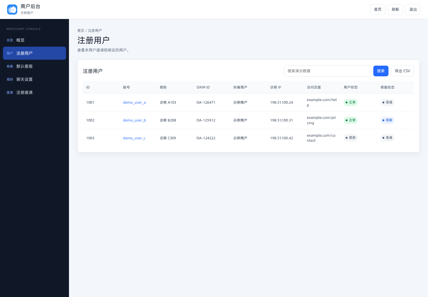 商户注册用户截图