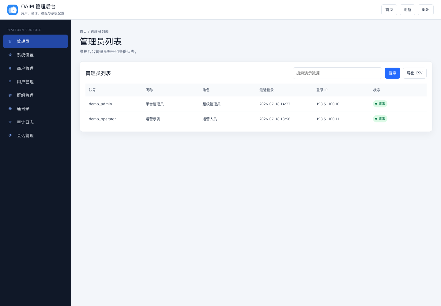 管理员列表截图