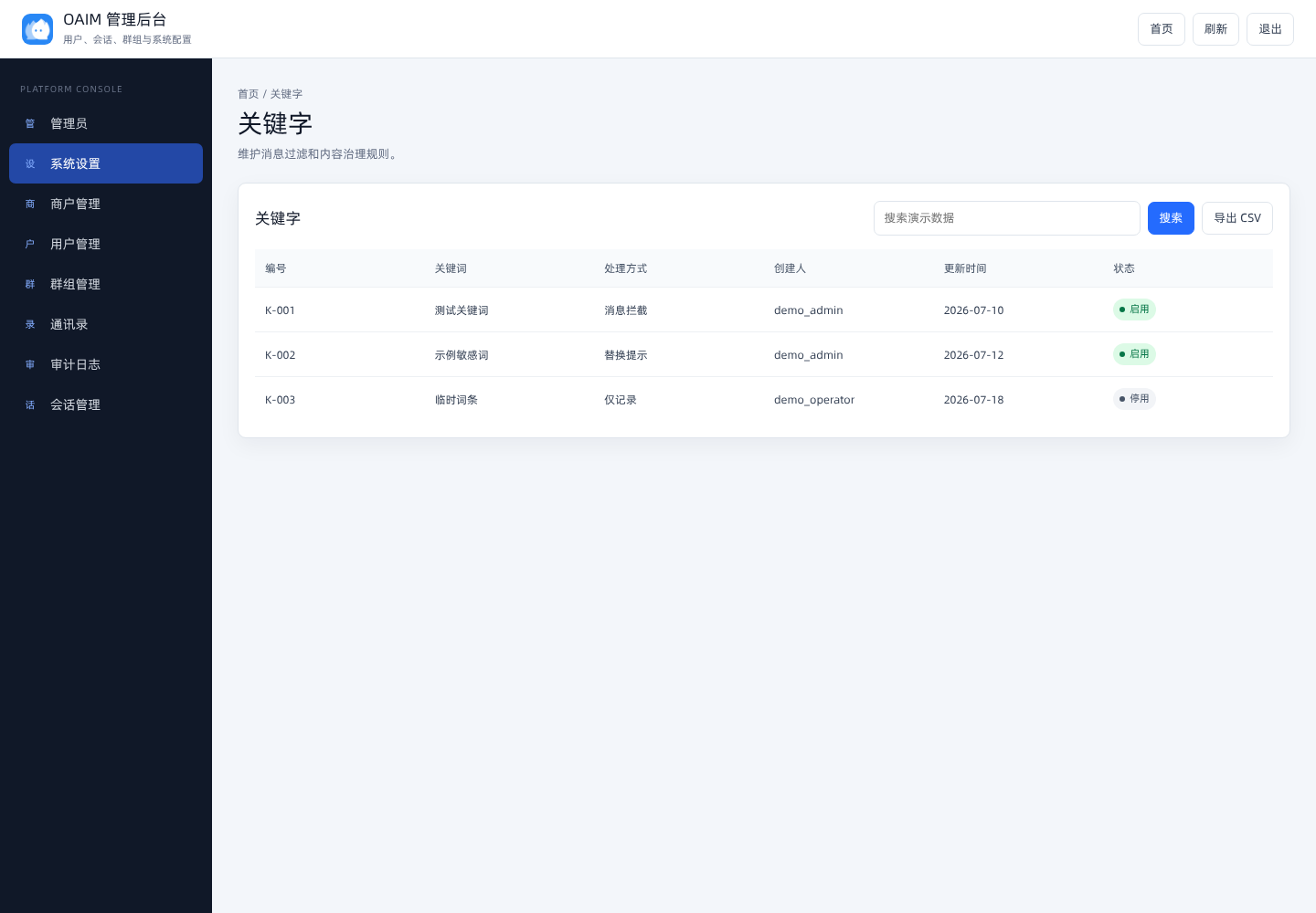 关键字列表截图